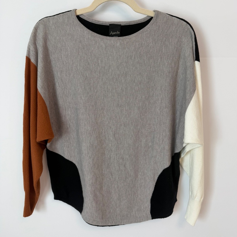 Aaeda Colorblock Dolman Sleeve Sweater Grey Black‎ Rust Cream Small